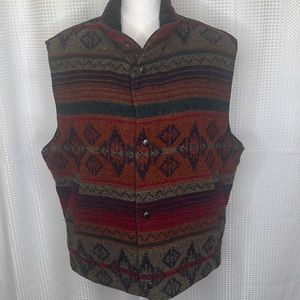 Vintage Woolrich Wool Vest Aztec Southwest Navajo Pattern Boho Sz L